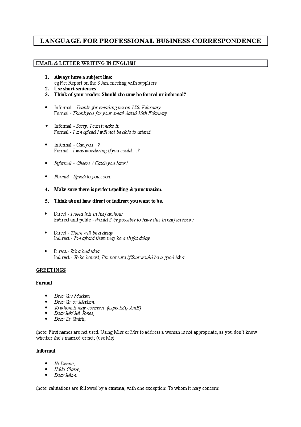 Class 3 Language FOR Professional Business Correspondence LANGUAGE FOR PROFESSIONAL BUSINESS