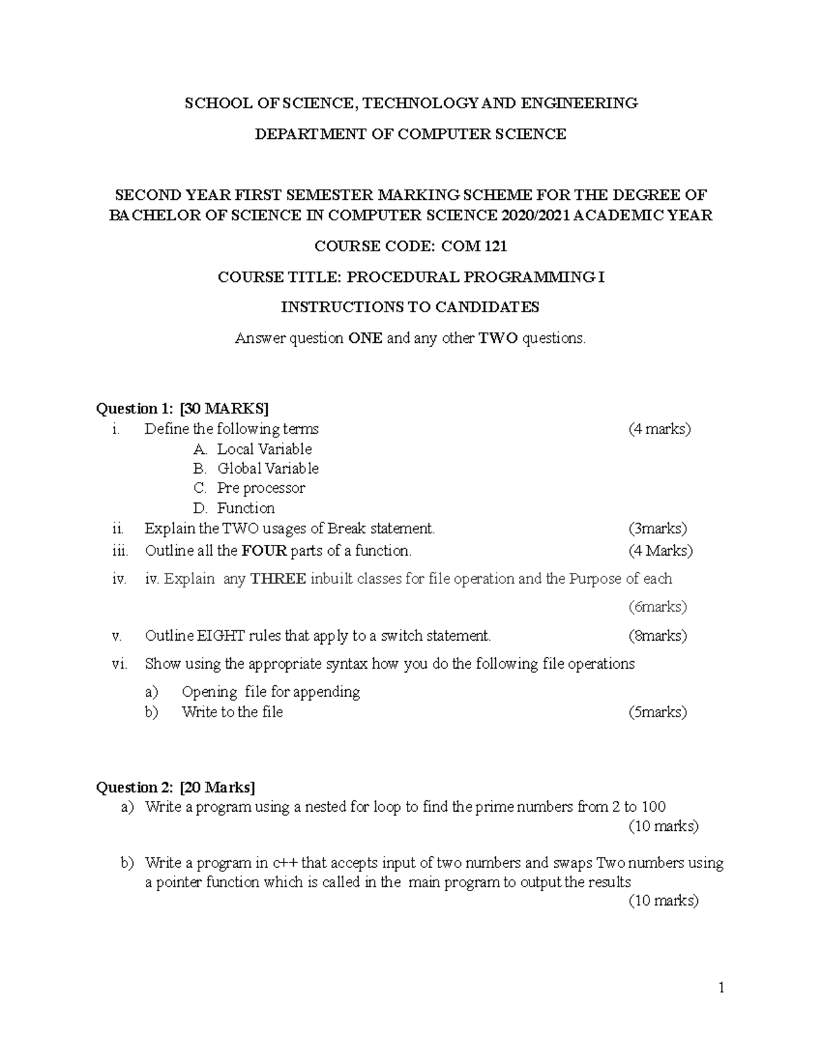 procedural-programming-test-ecxamination-school-of-science