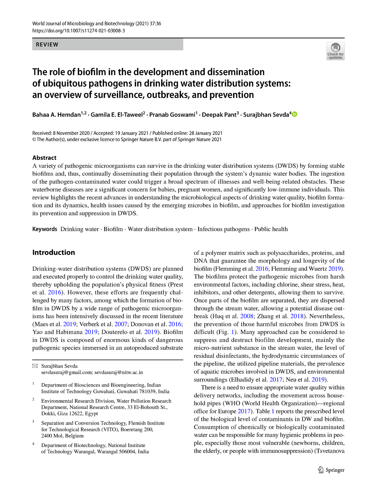 Bio water 36 2021 - Extra notes on Biofilms - Vol.:(0123456789)1 3 ...