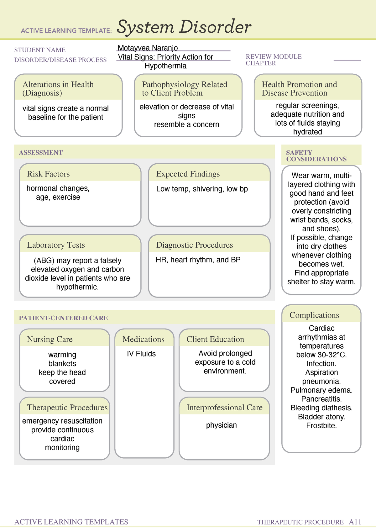 Hypothermia+ATI+complete - STUDENT NAME DISORDER/DISEASE PROCESS REVIEW ...