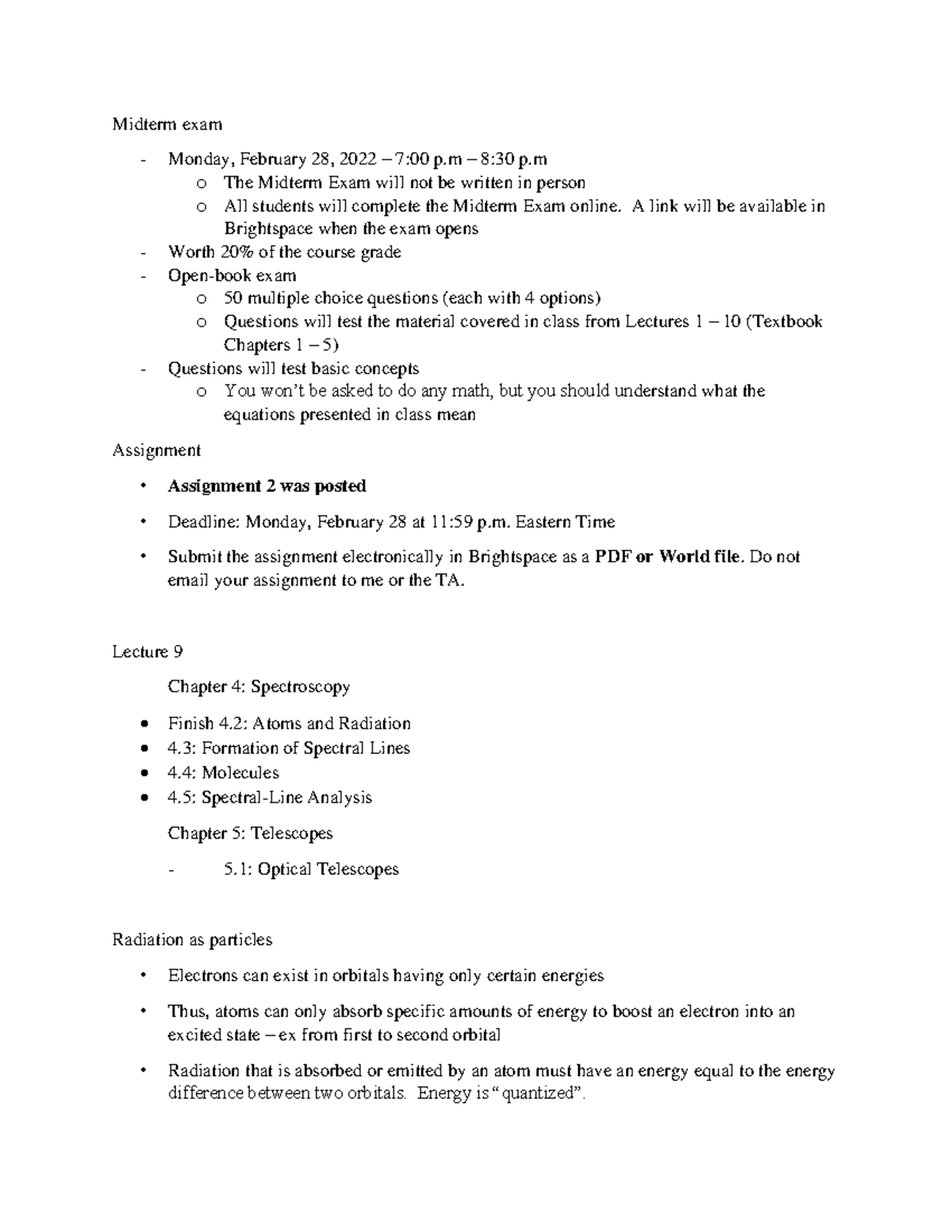 Lecture 9 - chapter 4 and chapter 5 - Midterm exam - Monday, February ...