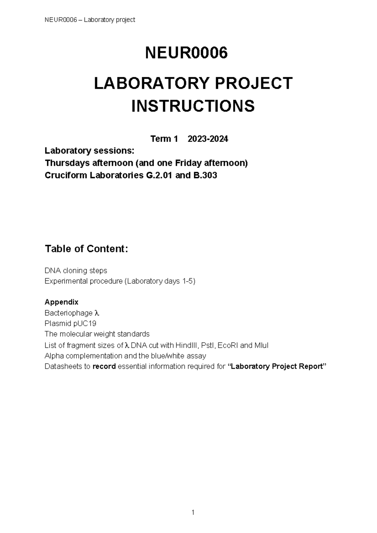 NEUR0006 Lab Projectbook 2023-24 v2-2 - NEUR 0006 LABORATORY PROJECT ...