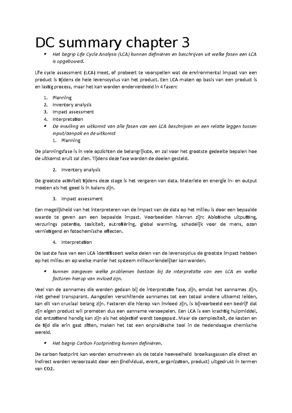 DC summary chapter 3 Samenvatting Duurzame Chemie DC summary