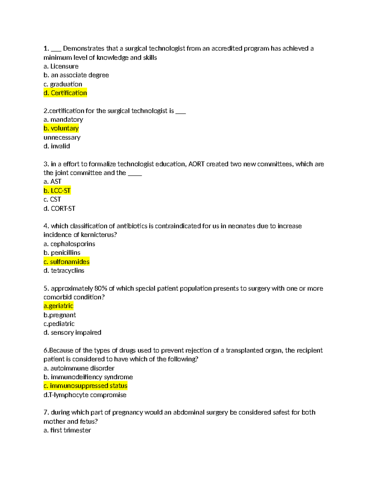 Surgical Technologist Certification and Knowledge Quiz Studocu