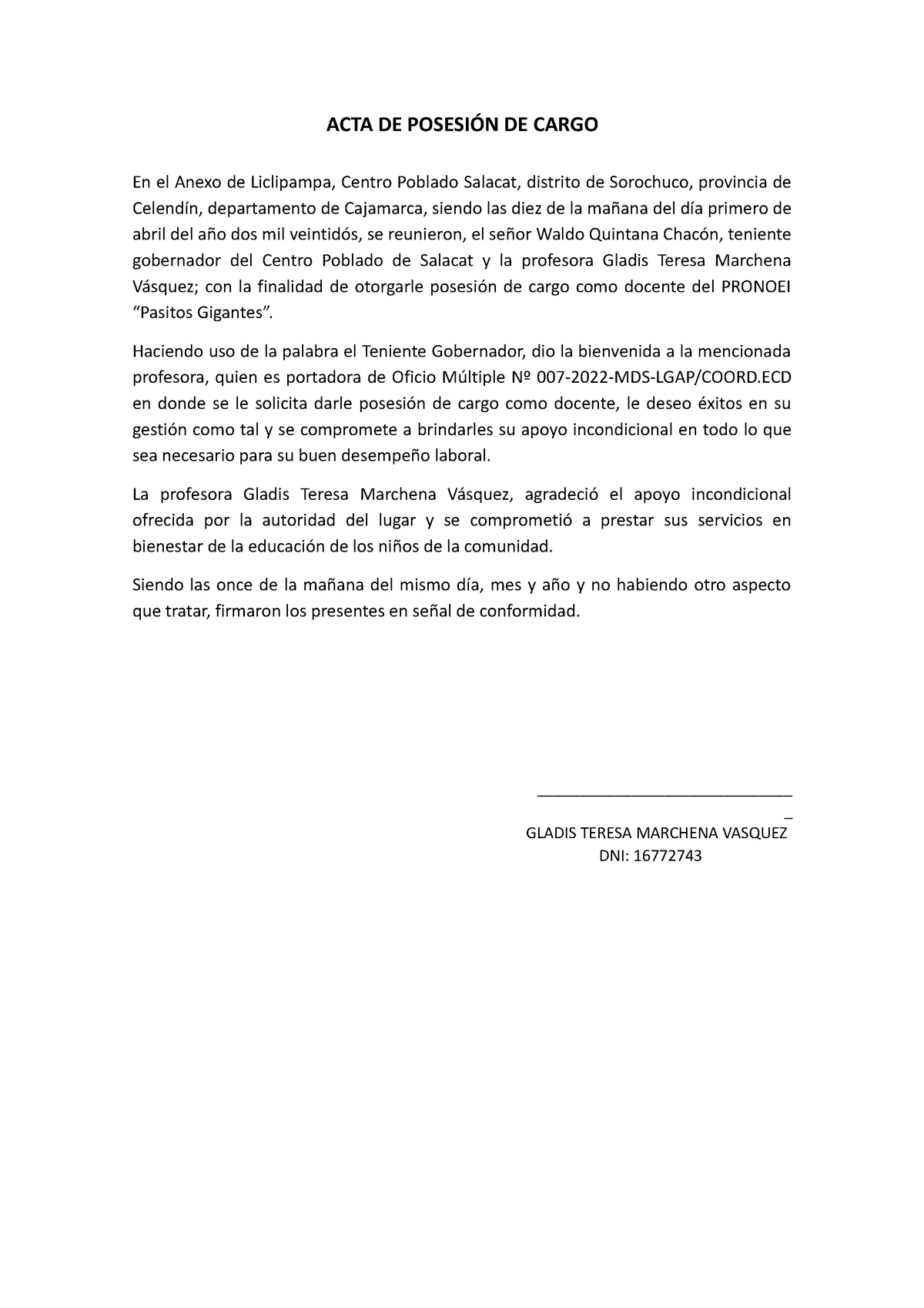 Acta De Posesión De Cargo 2021 Acta De PosesiÓn De Cargo En El Anexo