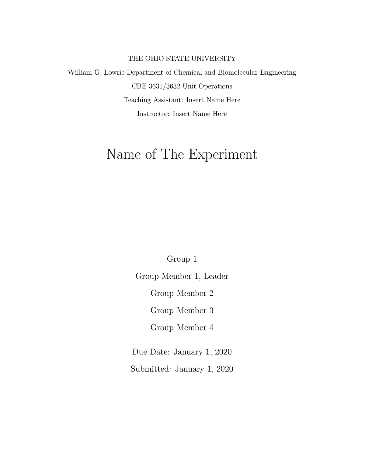 Ohio State Chemical Engineering Unit Operations Lab Report Template ...