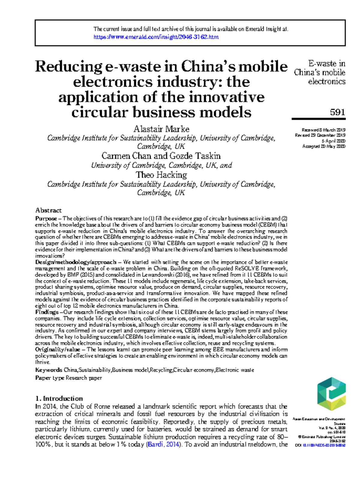 Reducing ewaste in China's mobile electronics industry Reducing e