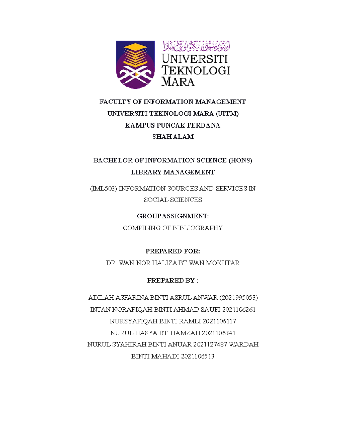 IML503 Compiling Biblio - FACULTY OF INFORMATION MANAGEMENT UNIVERSITI ...