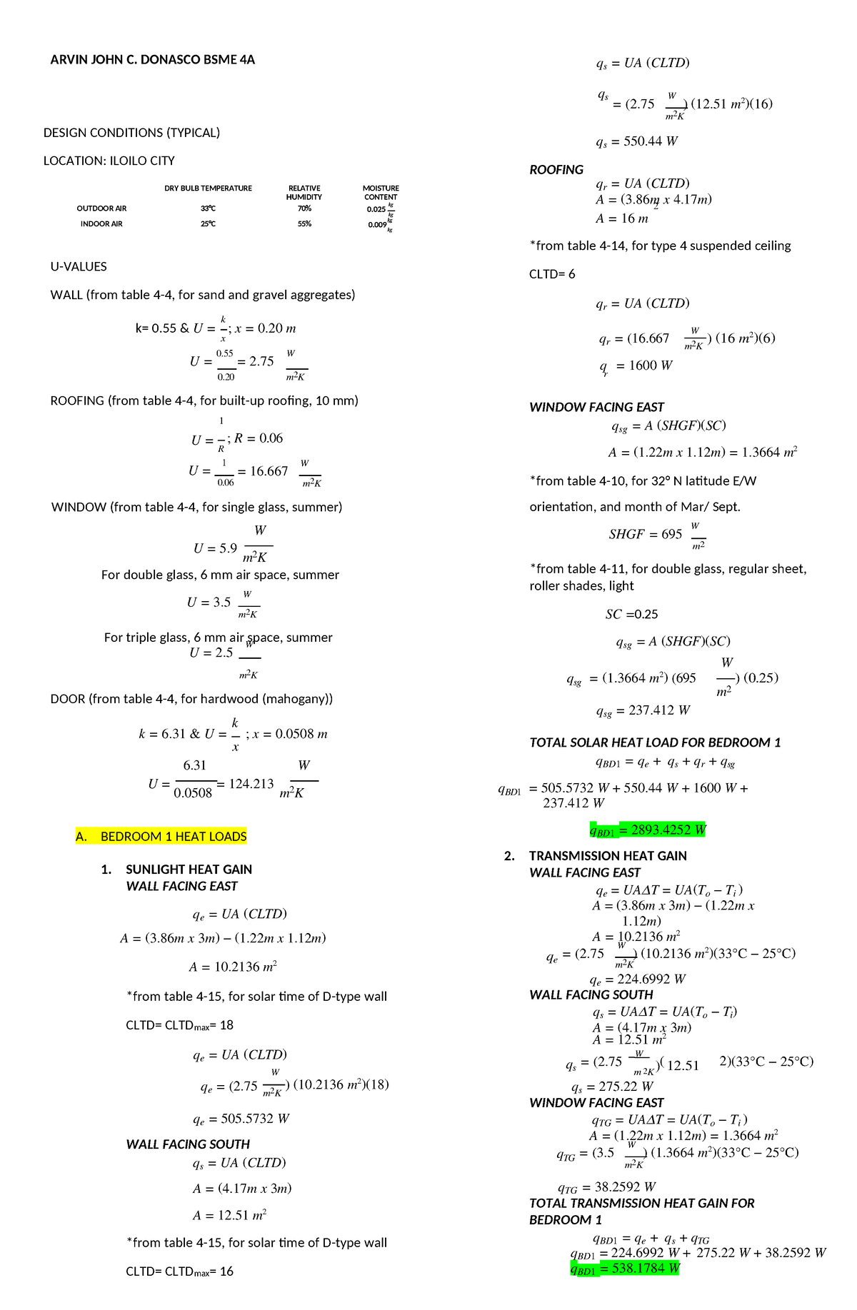 Heat-loads - heat load - 2 ) 12. 𝑚 ARVIN JOHN C. DONASCO BSME 4A 𝑞 𝑠 ...