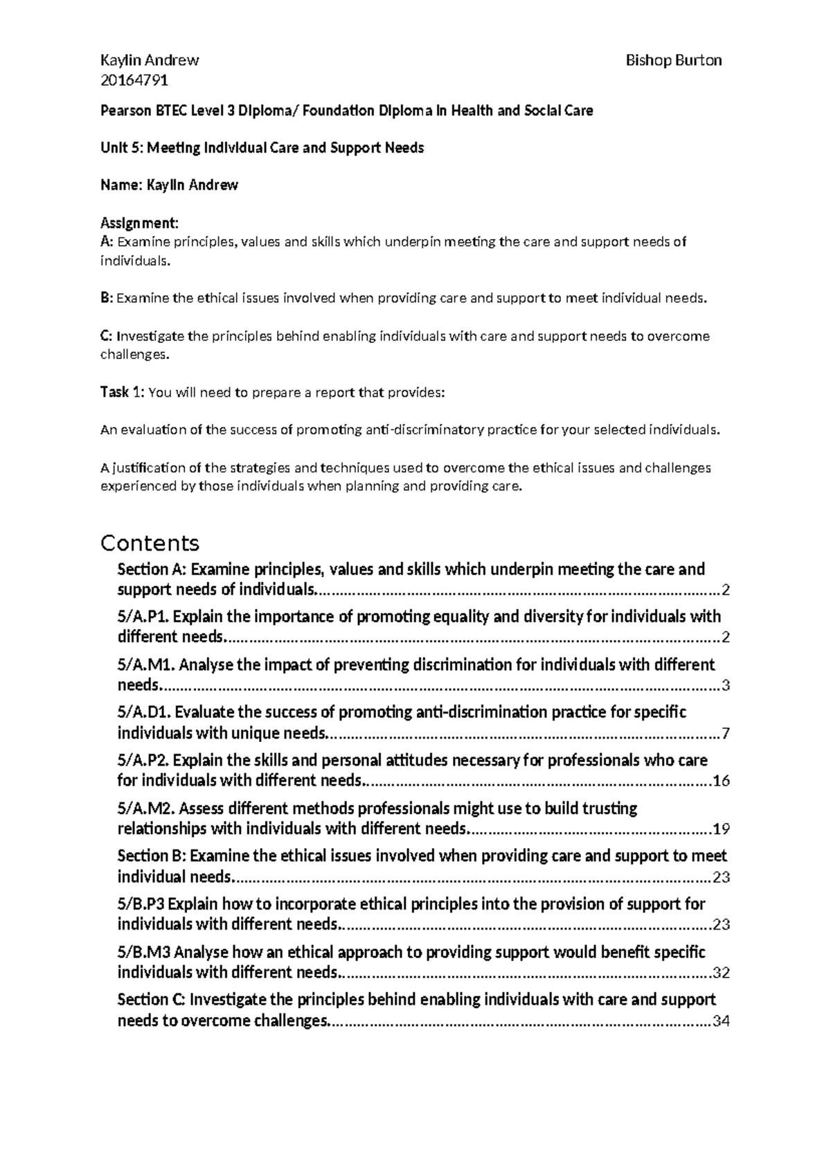 Coursework KA Unit5 Task1 - 20164791 Pearson BTEC Level 3 Diploma ...