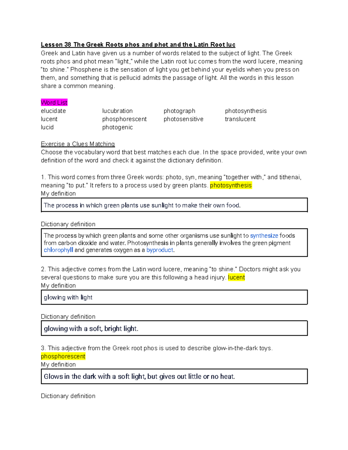 Copy of Eng 4 Lesson 38 - lkmdsfnsn - Lesson 38 The Greek Roots phos ...