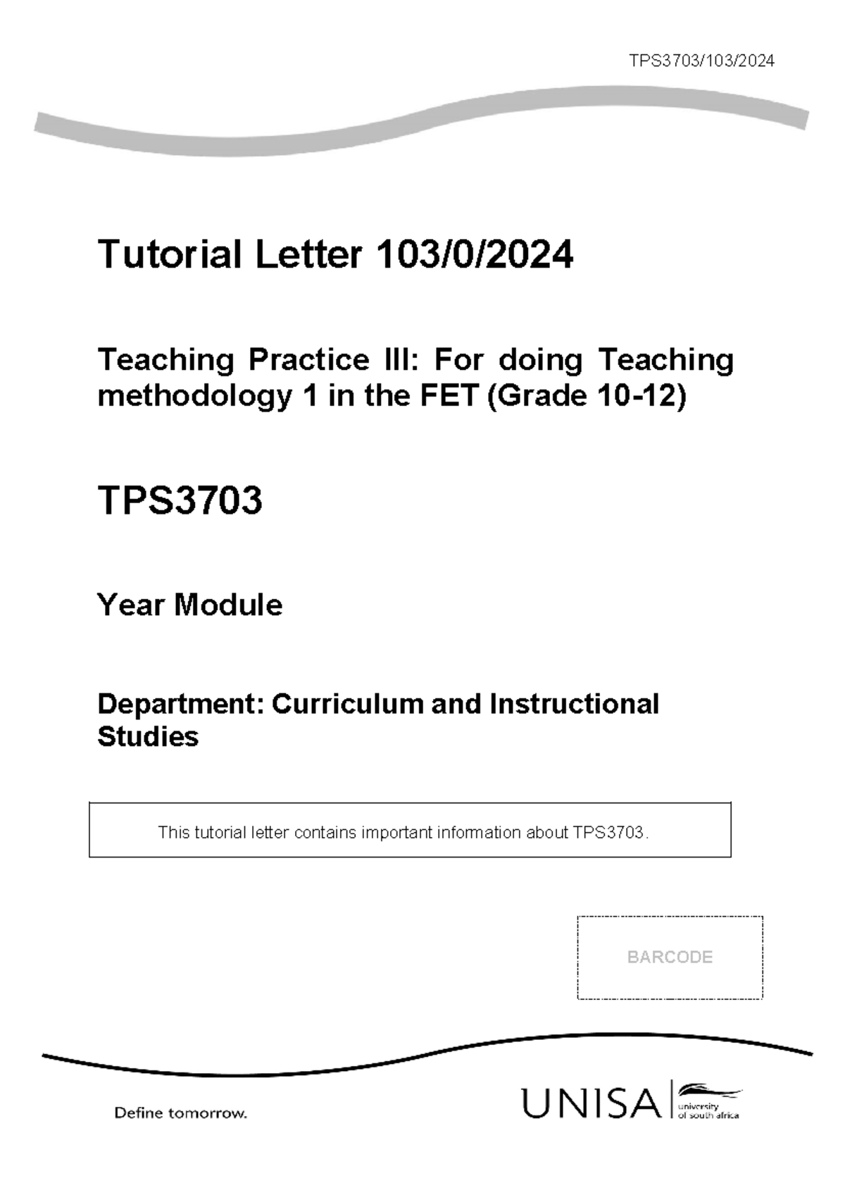 TPS3703 Tutorial Letter 103 2024 - TPS3703/103/ Tutorial Letter 103/0 ...