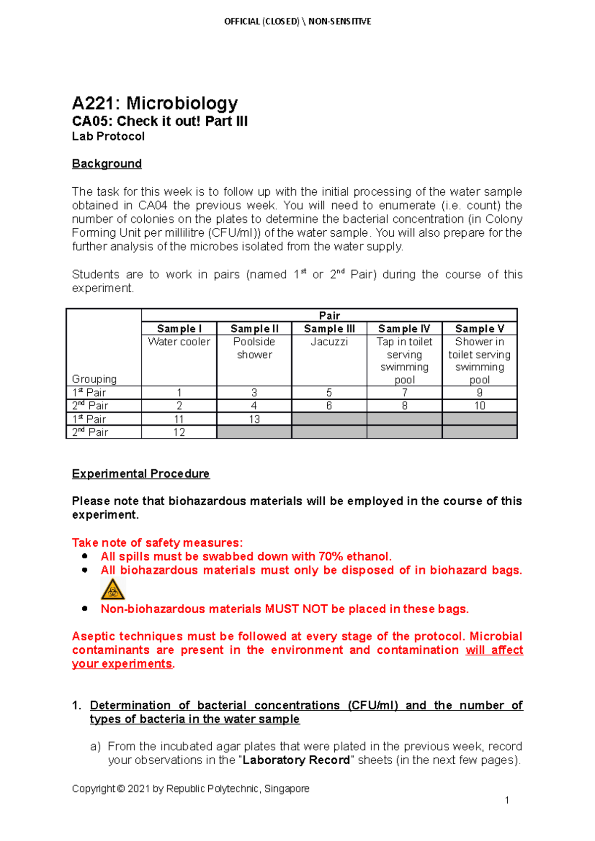 AY 2021 Sem 2 A221 CA05 Lab Protocol A221 Microbiology CA05 Check