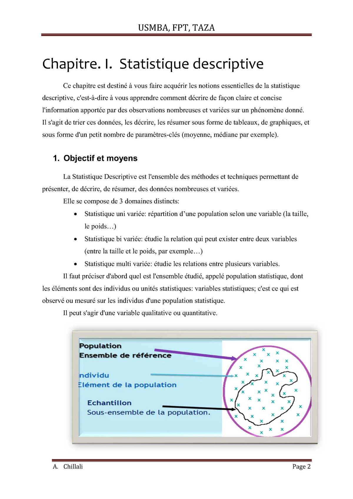 1 - Aaaa - Chapitre. I. Statistique Descriptive Ce Chapitre Est Destiné ...