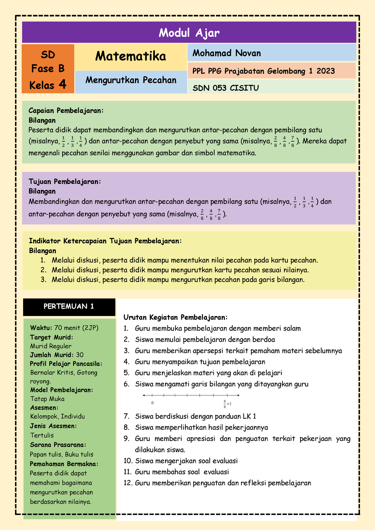 Modul AJAR FASE B KLS 4 Mengurutkan Pecahan - Waktu: 70 Menit ( 2 JP ...