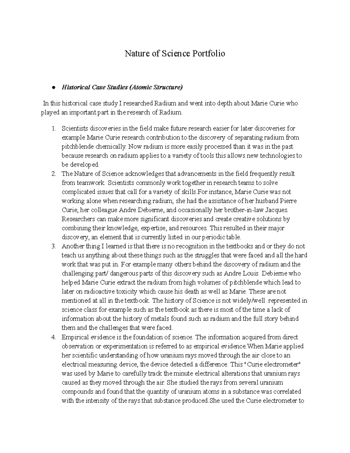 Nature of Science Portfolio - Scientists discoveries in the field make ...