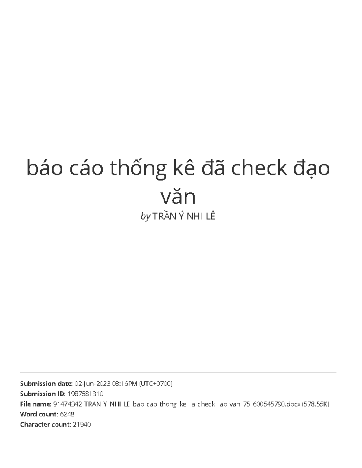 Báo cáo thống kê đã check đạo văn - Thống Kê Ứng Dụng - báo cáo thống ...