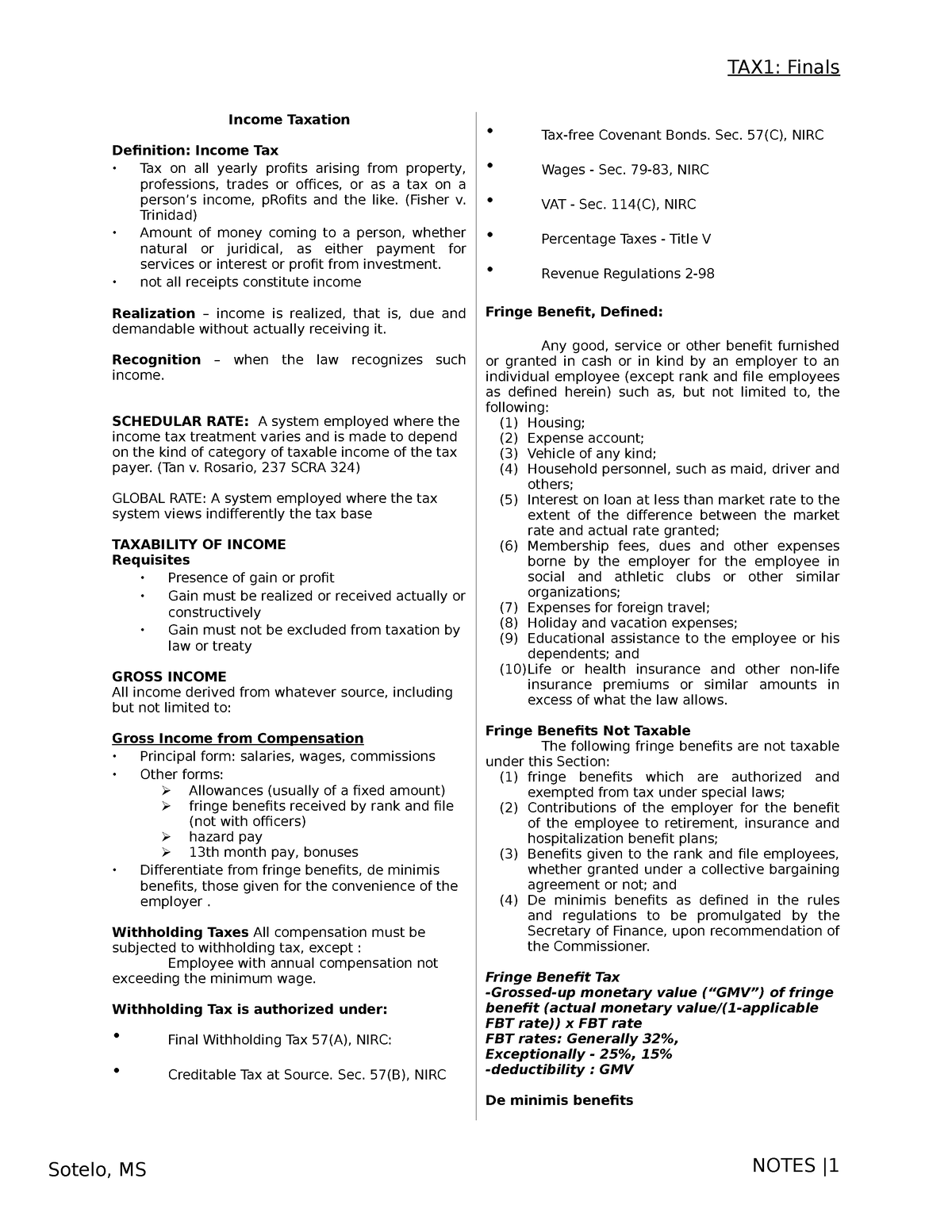 109675691 Tax1 Notes Finals - Income Taxation Definition: Income Tax ...