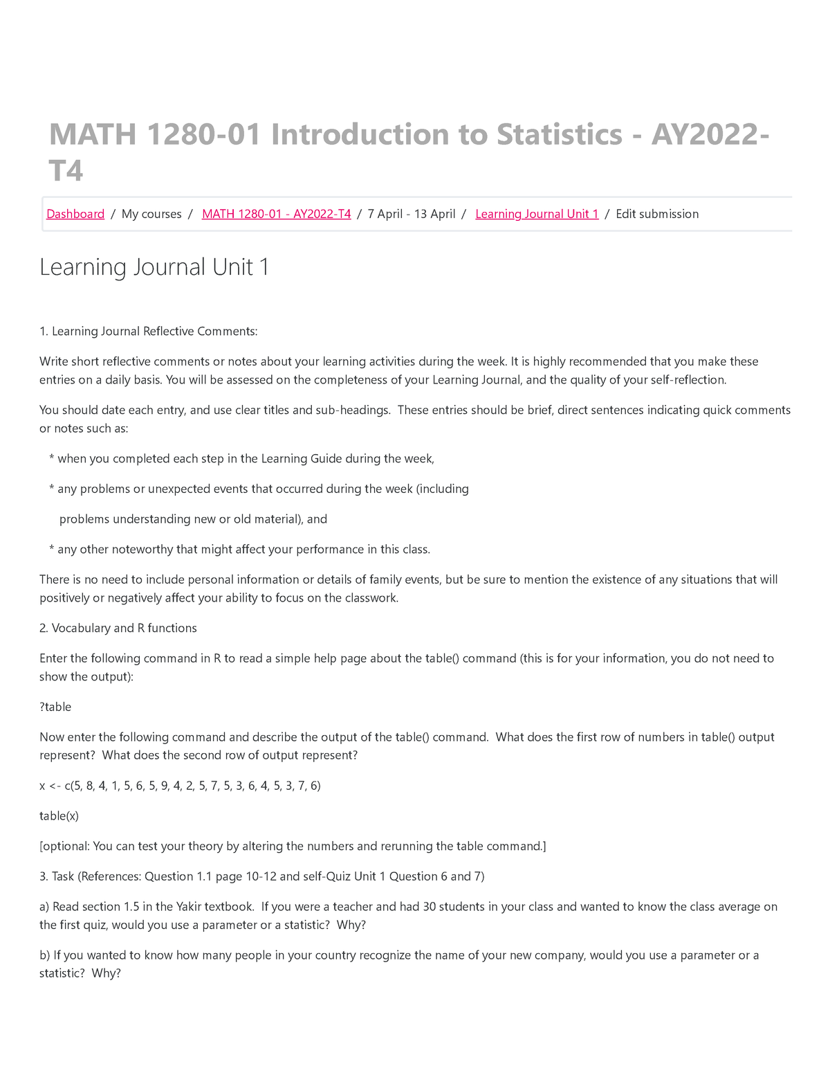 MATH 1280-01 - AY2022-T4 Learning Journal Unit 1 - Edit Submission ...