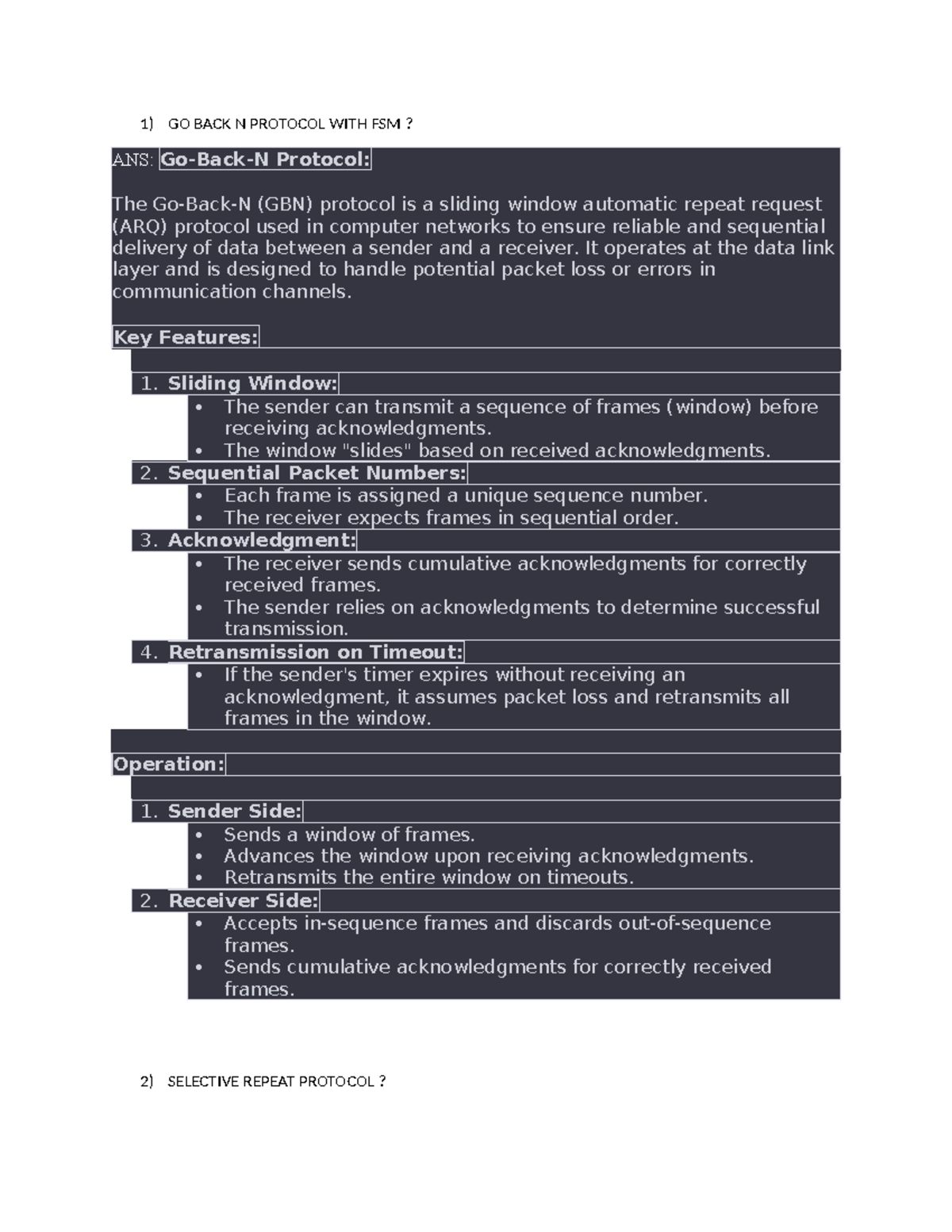 GO BACK N Protocol WITH FSM - 1) GO BACK N PROTOCOL WITH FSM? ANS: Go ...