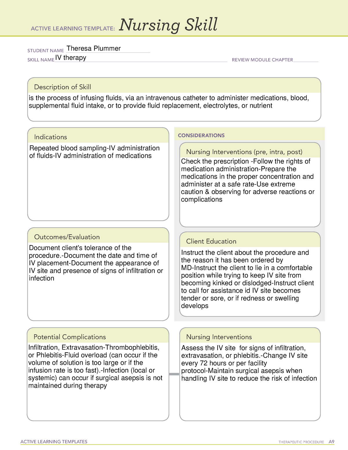 Nursing Skill IV therapy ACTIVE LEARNING TEMPLATES THERAPEUTIC