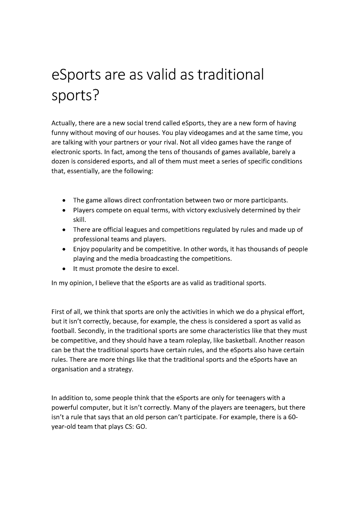 essay about esports