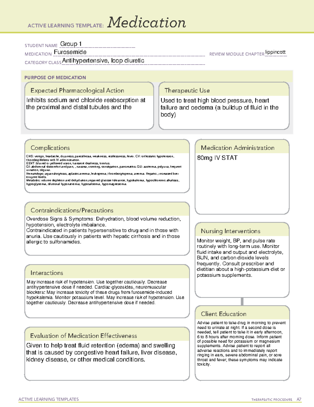 ATI Medication Furosemide - ACTIVE LEARNING TEMPLATES THERAPEUTIC ...