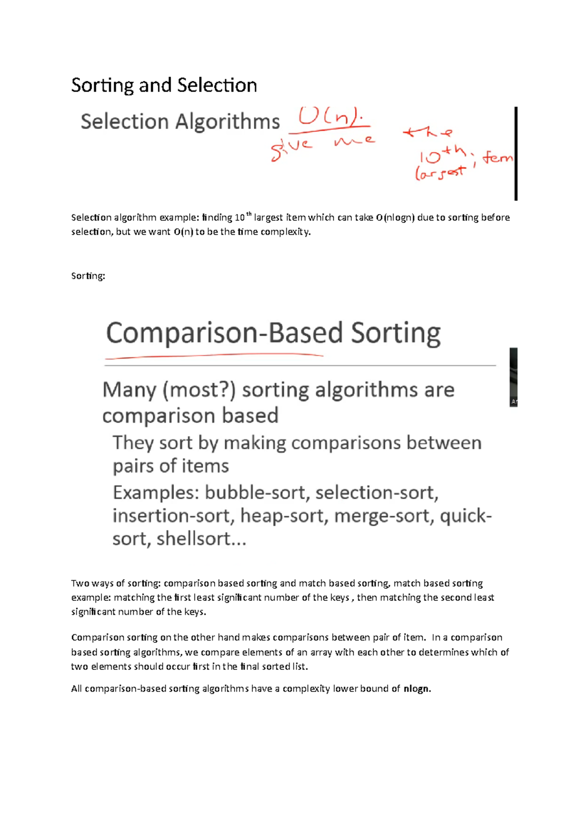 Sorting and Selection - Sorting and Selection Selection algorithm ...