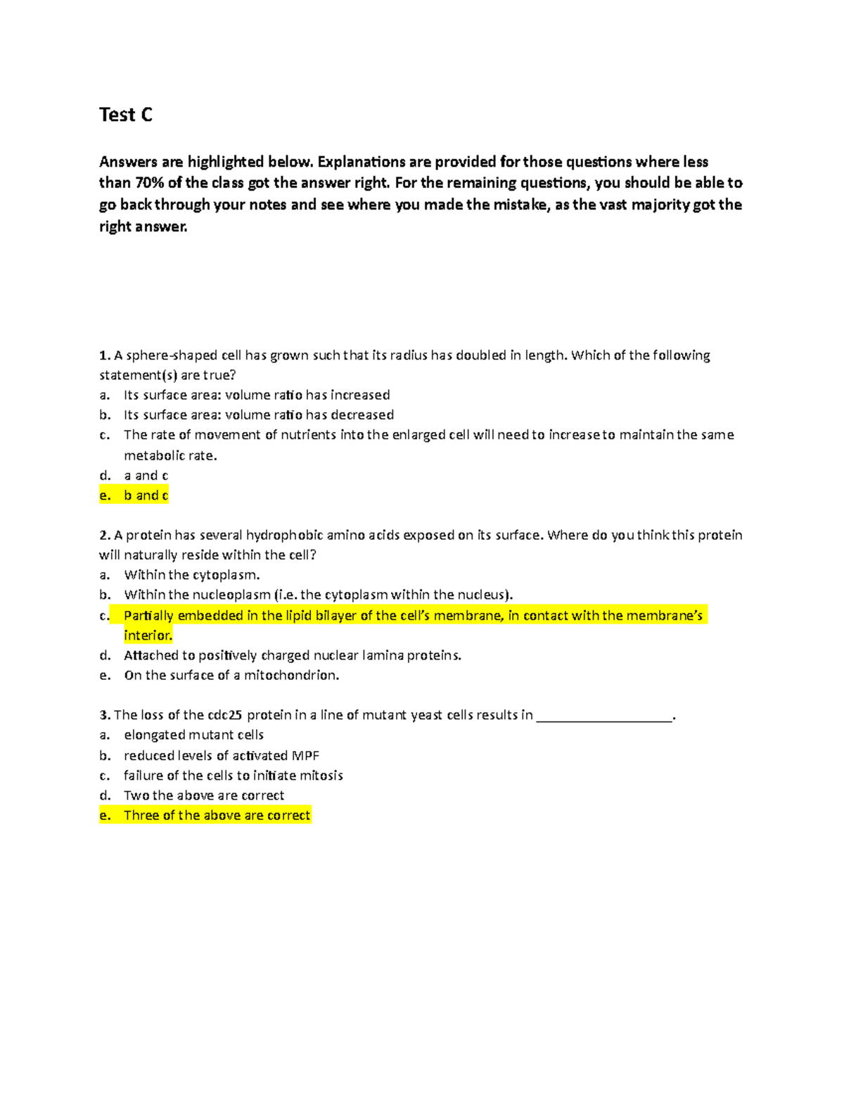 Test C, questions and answers - Test C Answers are highlighted below ...