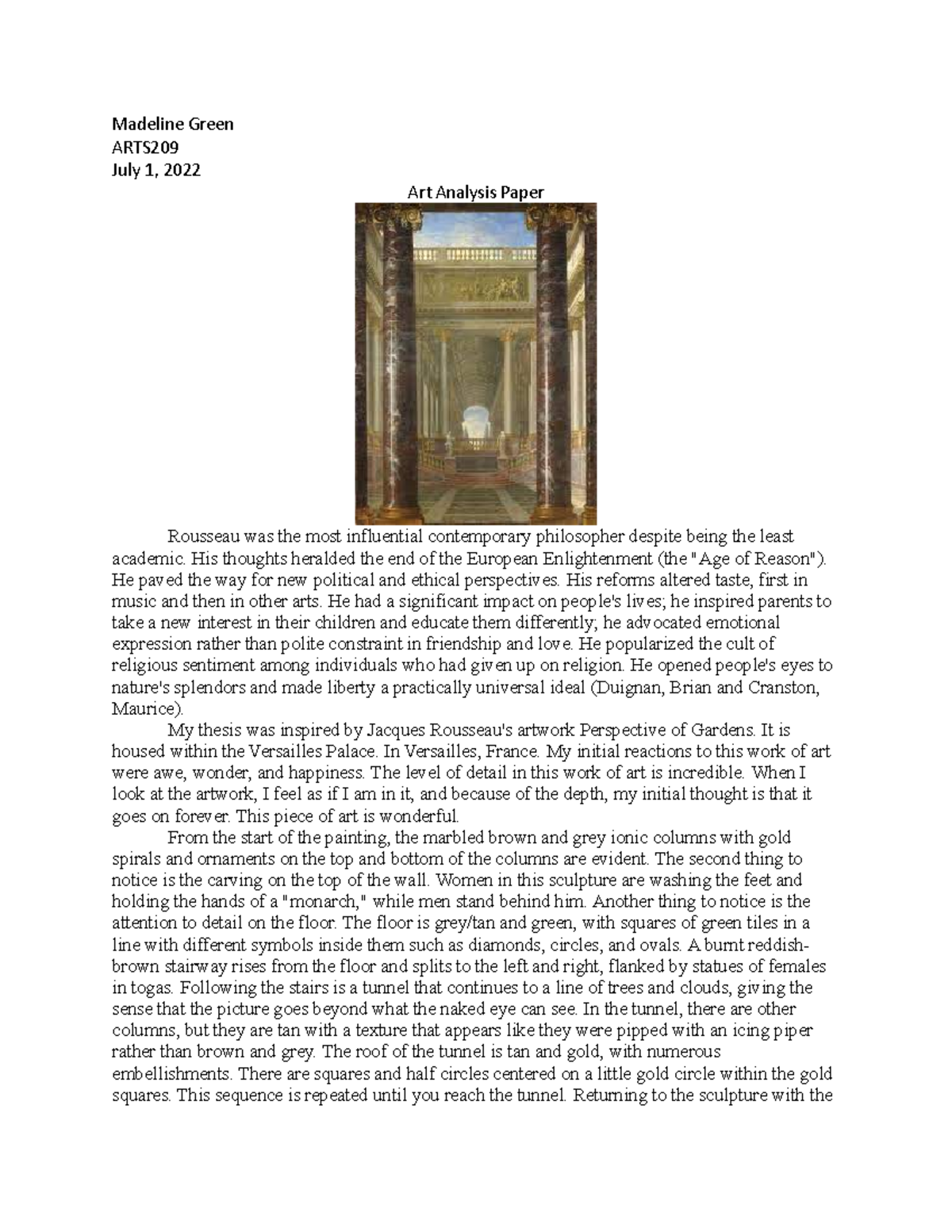 Art Analysis Paper Madeline Green ARTS July 1, 2022 Art Analysis