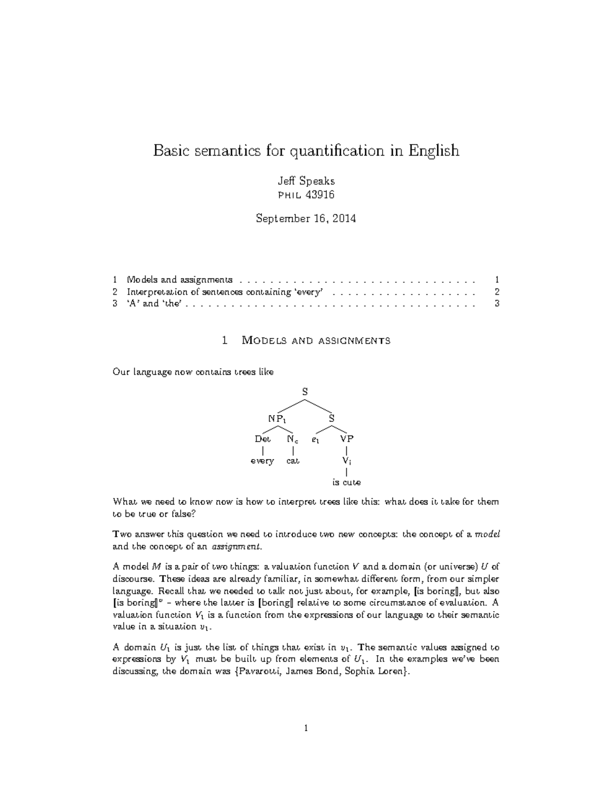 Basic semantics for quantification in English