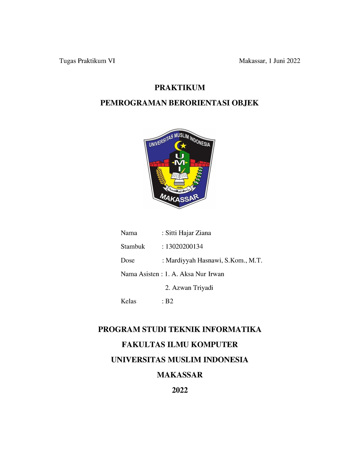 Praktikum PBO Modul 6 - Tugas Praktikum VI Makassar, 1 Juni 2022 ...