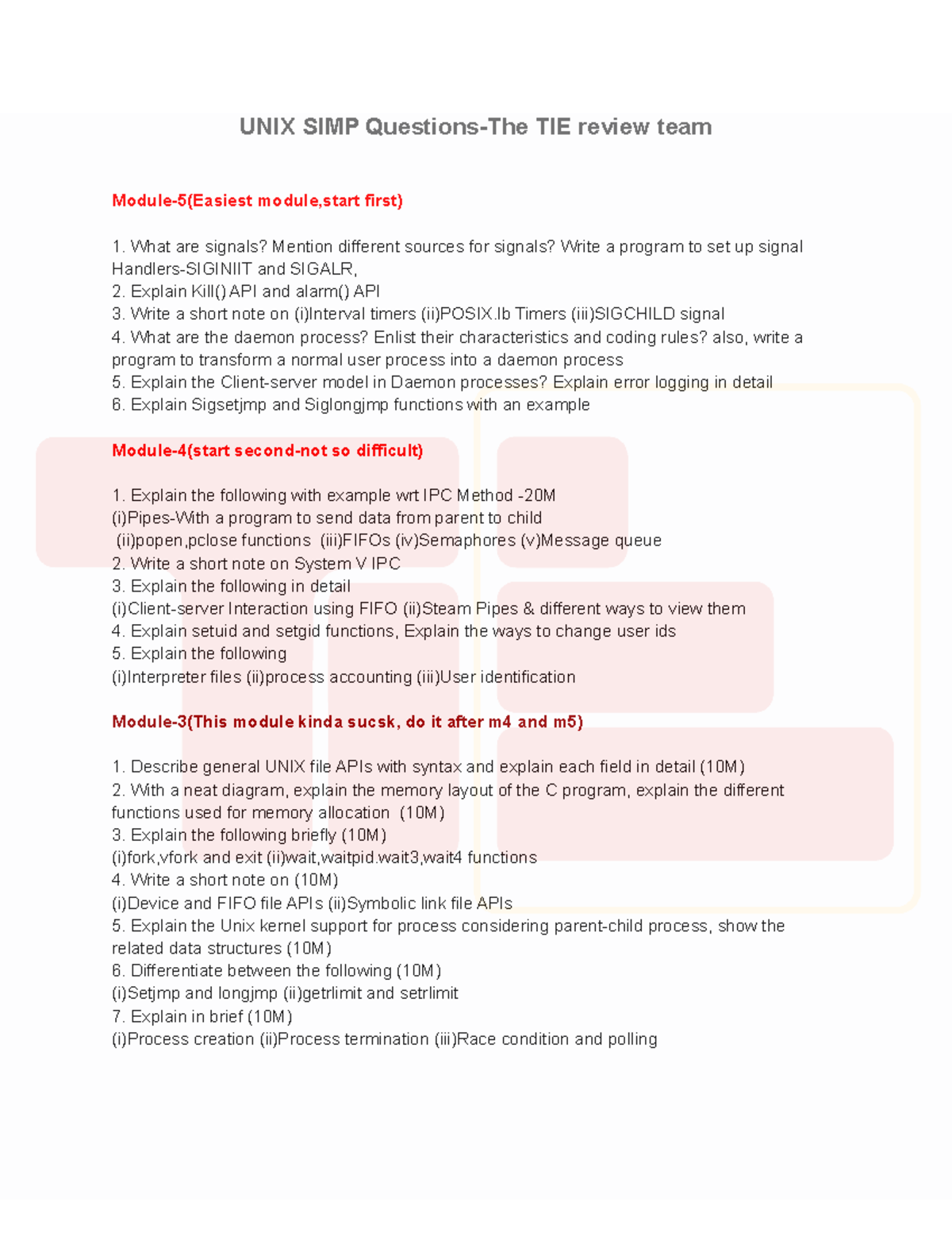 Unix simp-22 - none - UNIX SIMP Questions-The TIE review team Module-5 ...