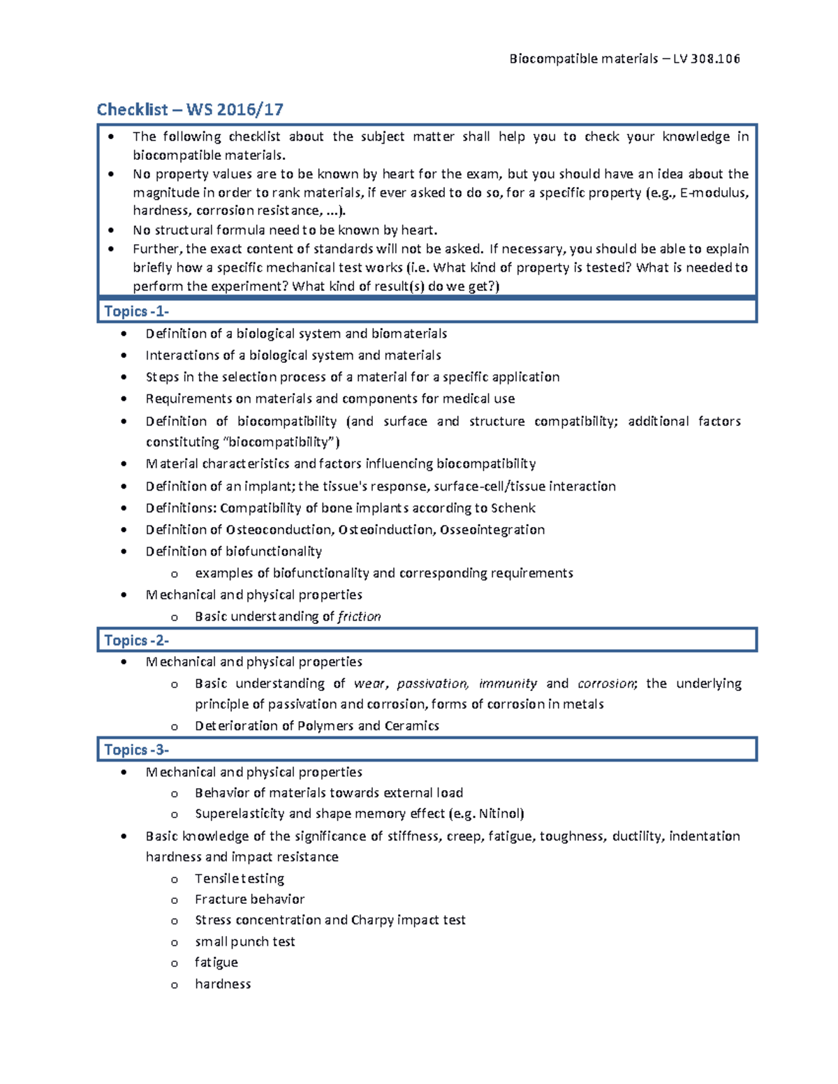 Checklist 2016-17 biocompatible materials - Checklist – WS 2016/ The ...