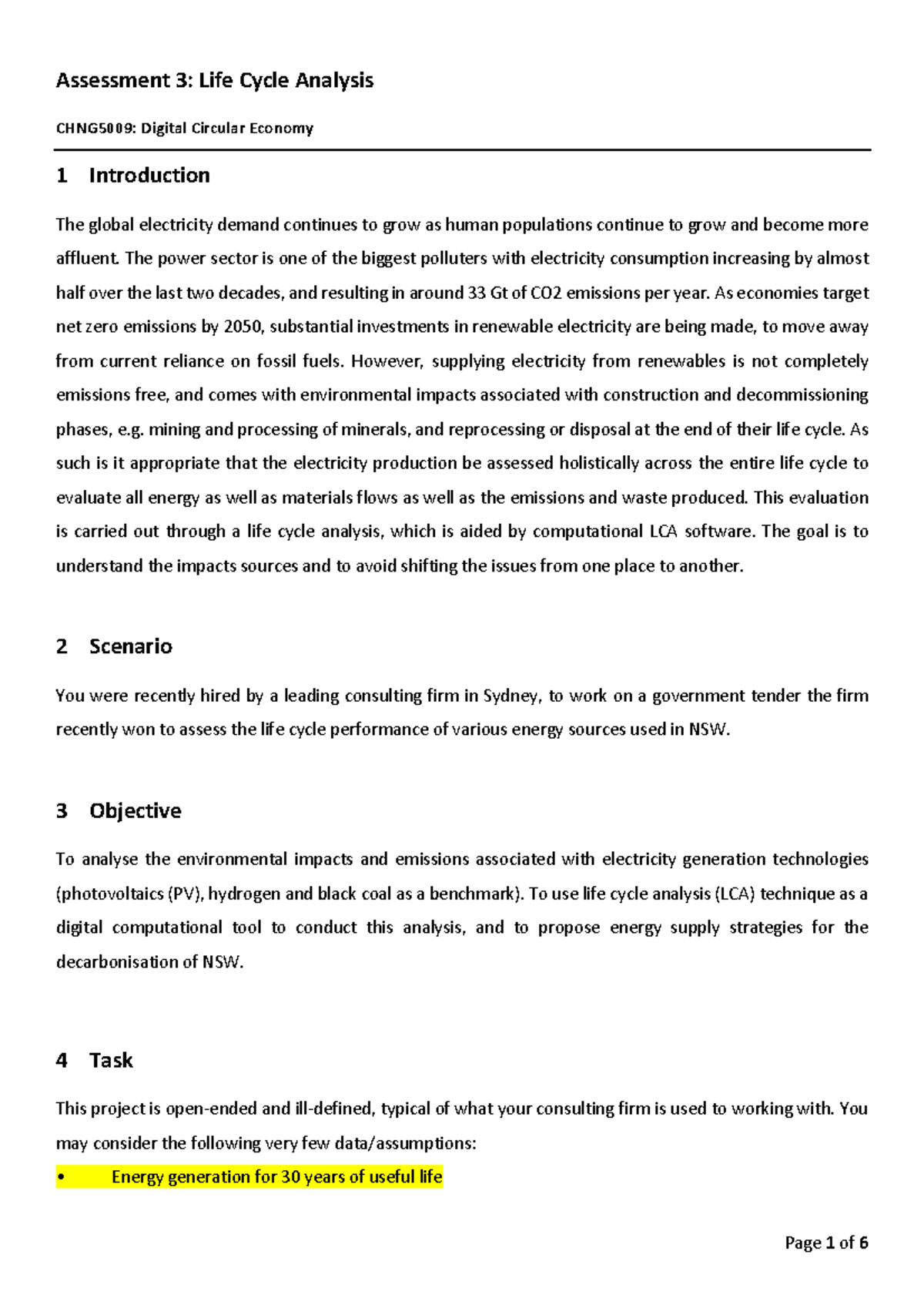 A3 - Assignment 3 (Updated) - Assessment 3: Life Cycle Analysis ...