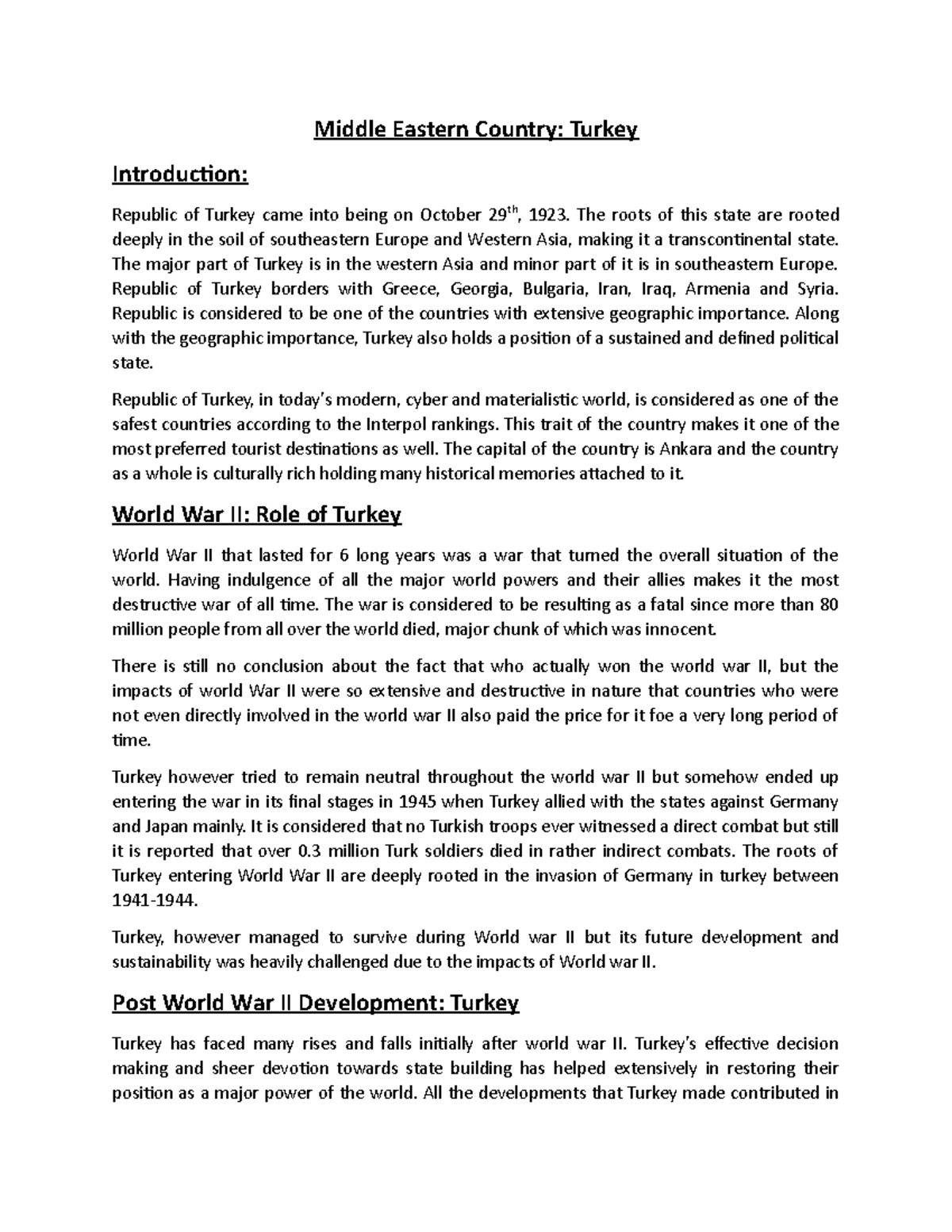 Final Turkey - Middle Eastern Country: Turkey Introducion: Republic of ...