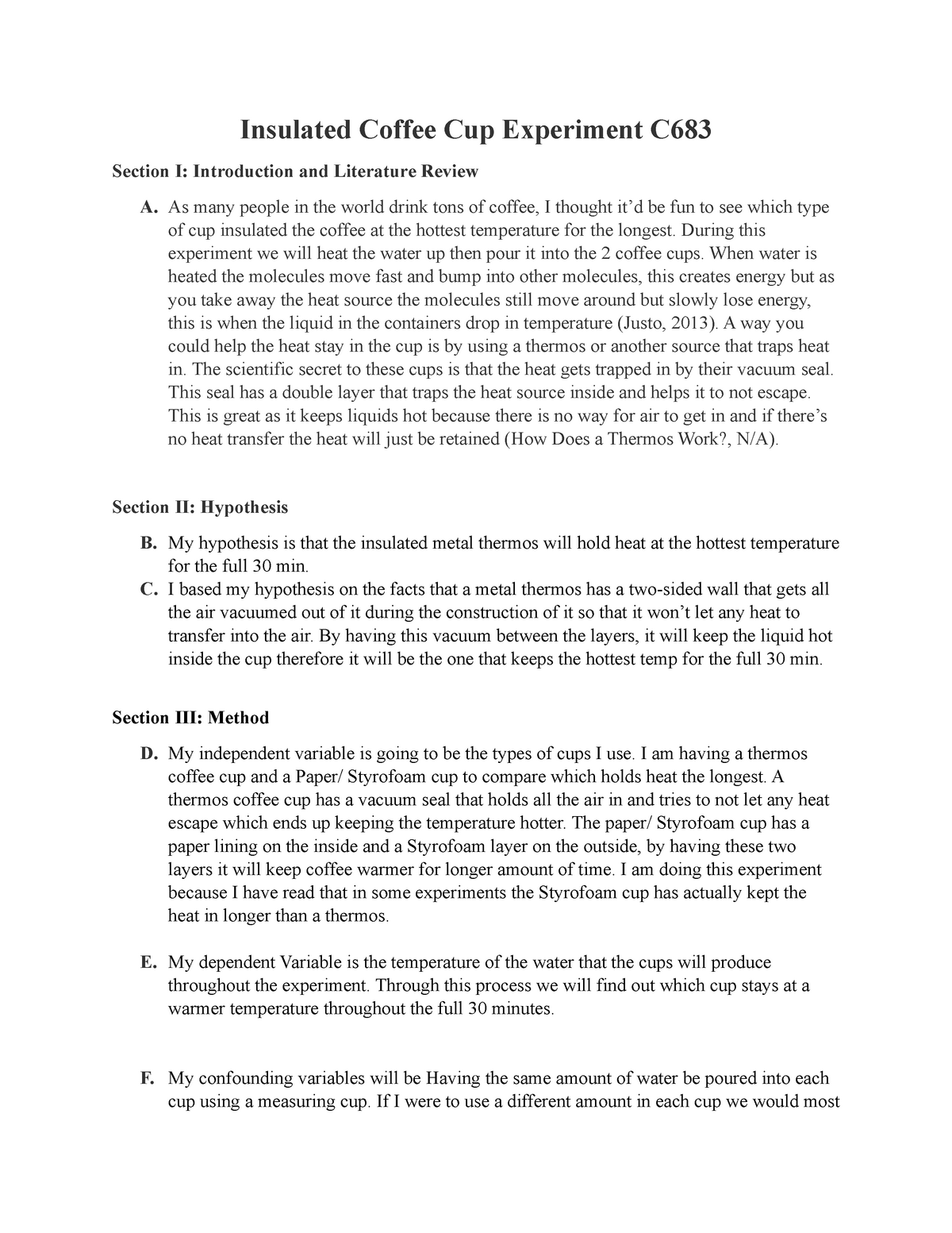 Coffee Cup Insulation Experiment Final Studocu