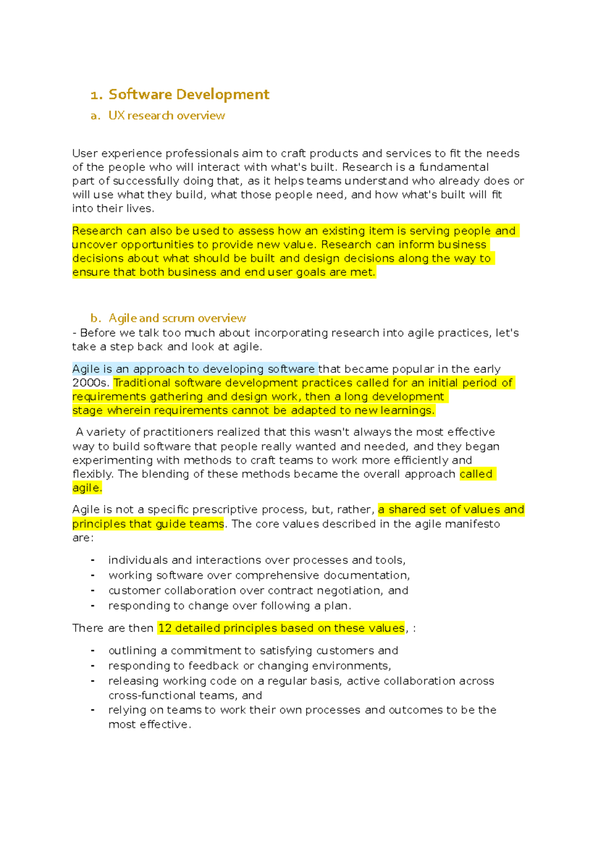 Reserach writing - notes - 1. Software Development a. UX research ...