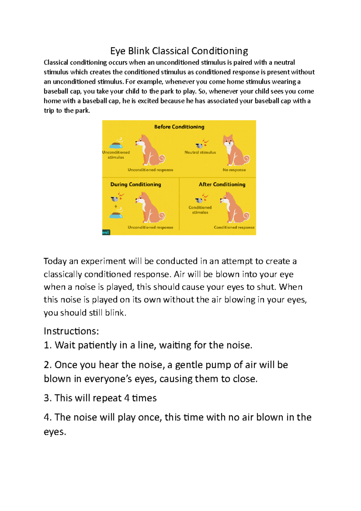 Blinking conditioned response prac Eye Blink Classical Conditioning
