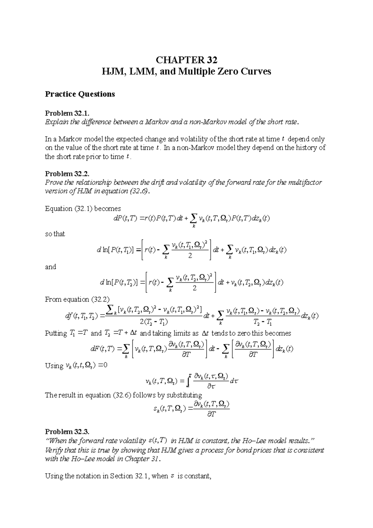 Hull OFOD 9e Solutions Ch 32 - CHAPTER 32 HJM, LMM, And Multiple Zero ...