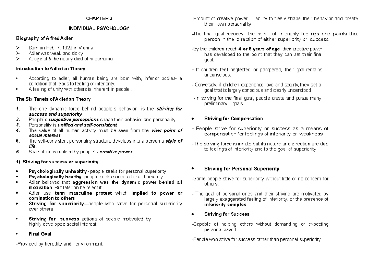 Chapter 3 Adler Individual Psychology - CHAPTER 3 INDIVIDUAL PSYCHOLOGY ...