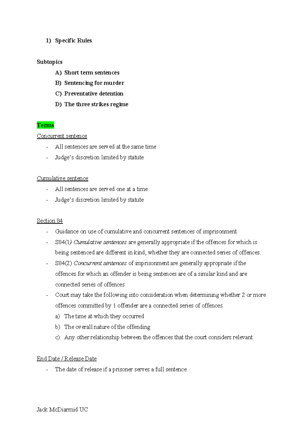 Specific Rules for Sentencing - 1/3 of exam - 2023 MYE - Specific Rules ...