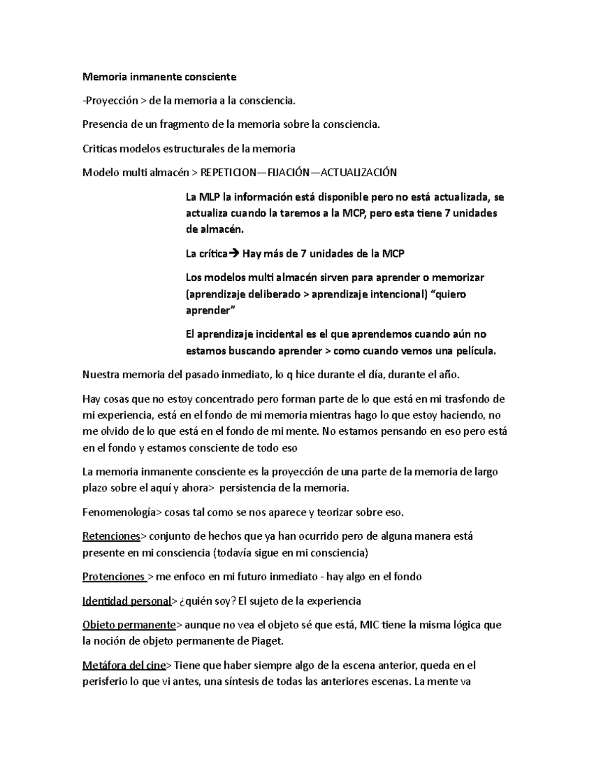 Memoria inmanente consciente - Memoria inmanente consciente -Proyección ...
