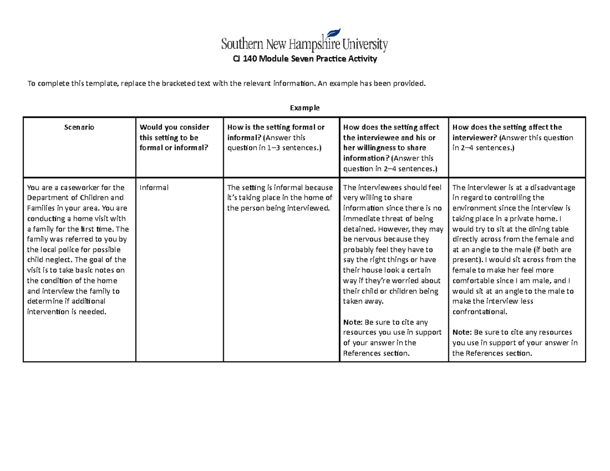 CJ 140 Module Seven Practice Activity - An Example Has Been Provided ...