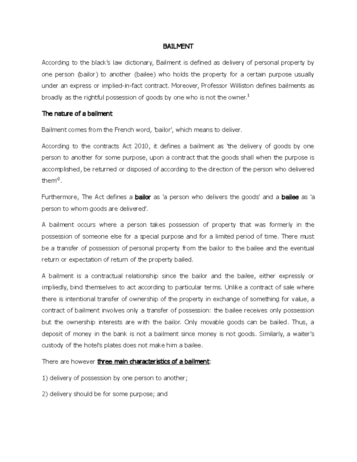 Bailment coursework Bail application BAILMENT According to the