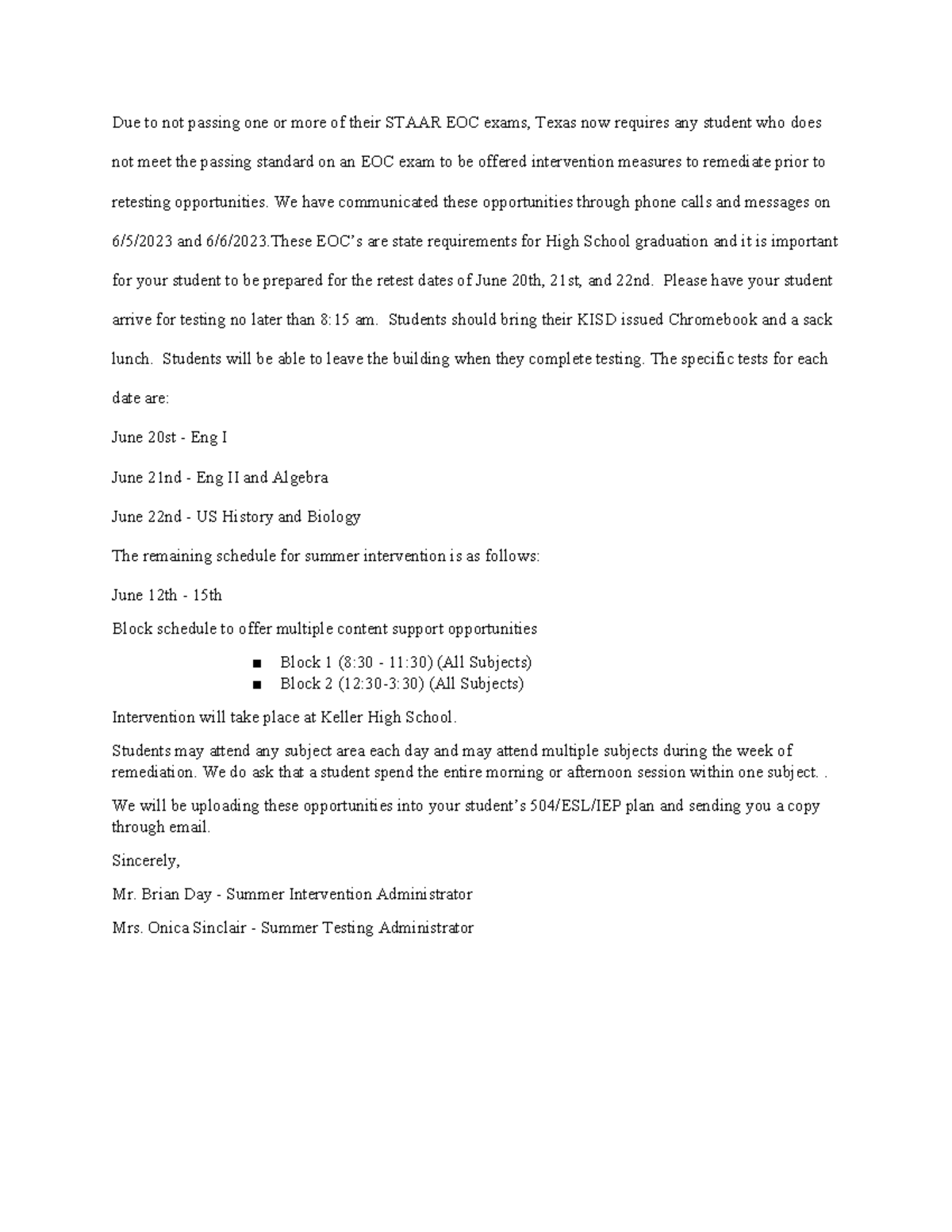 KHS 4545-Summer re-testing 2023 Email Script - Due to not passing one ...