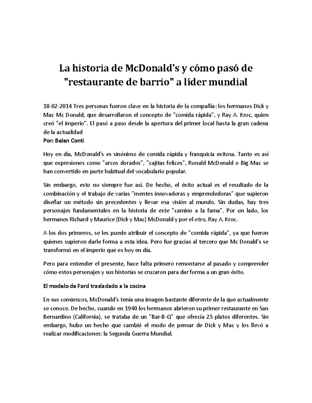 Articulo lectura Mc Donalds - Warning: TT: undefined function: 32 La ...