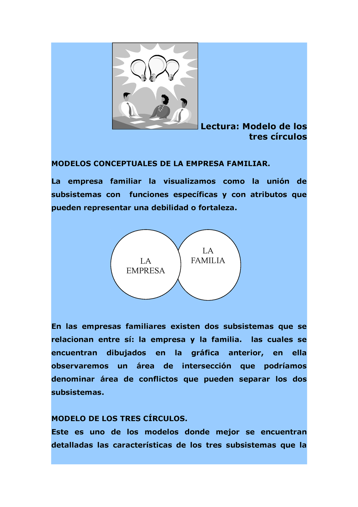 El modelo de los tres círculos - Lectura: Modelo de los tres círculos  MODELOS CONCEPTUALES DE LA - Studocu