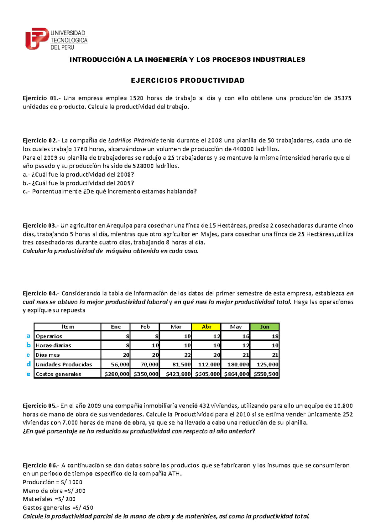 Ejercicios Básicos DE Productividad 1 - INTRODUCCI”N A LA INGENIERÕA Y ...