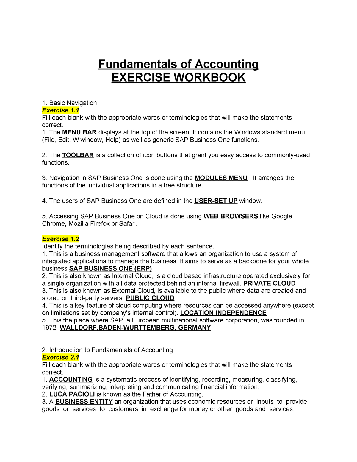 SAP Workbook - Answer For Sap Activity - ACCOUNTANCY - OLFU - Studocu